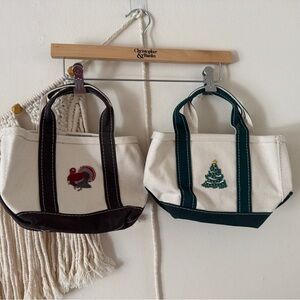 VTG RARE LL Bean Micro Mini Boat Tote Bag Canvas  Turkey & Christmas Tree